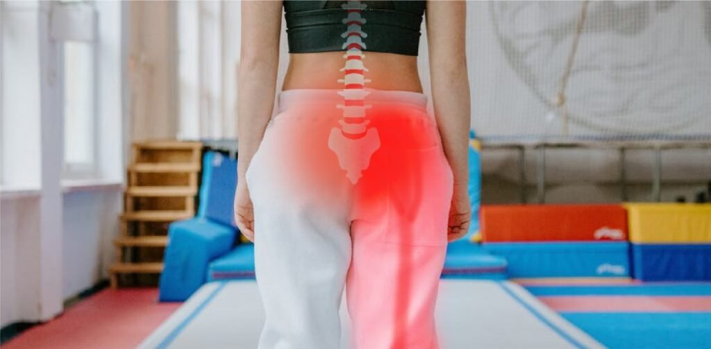 lower back with red radiating pain down the leg